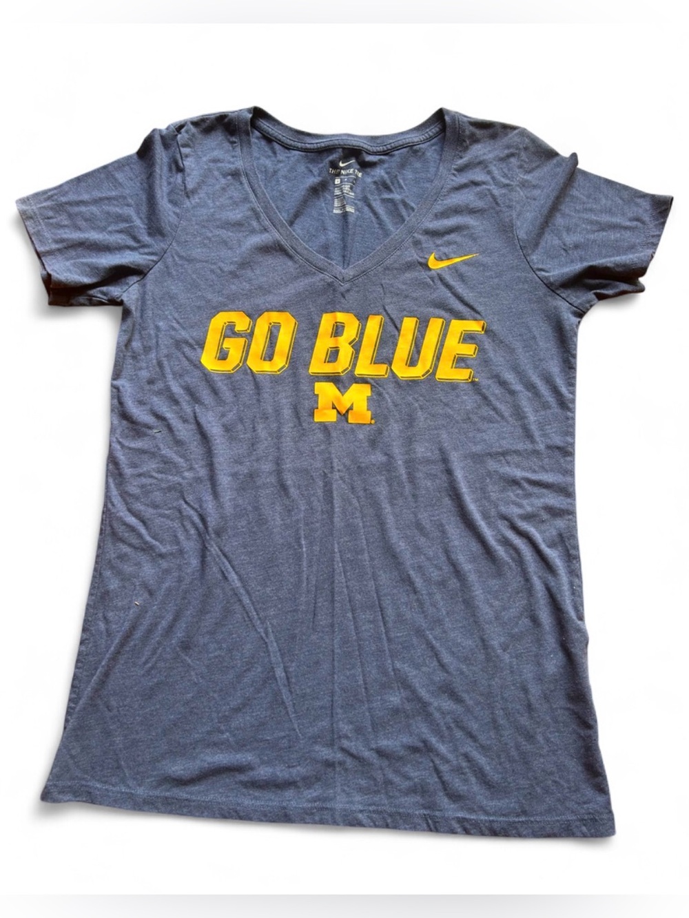 Women’s Nike University of Michigan Wolverines navy t-shirt with yellow 'GO BLUE